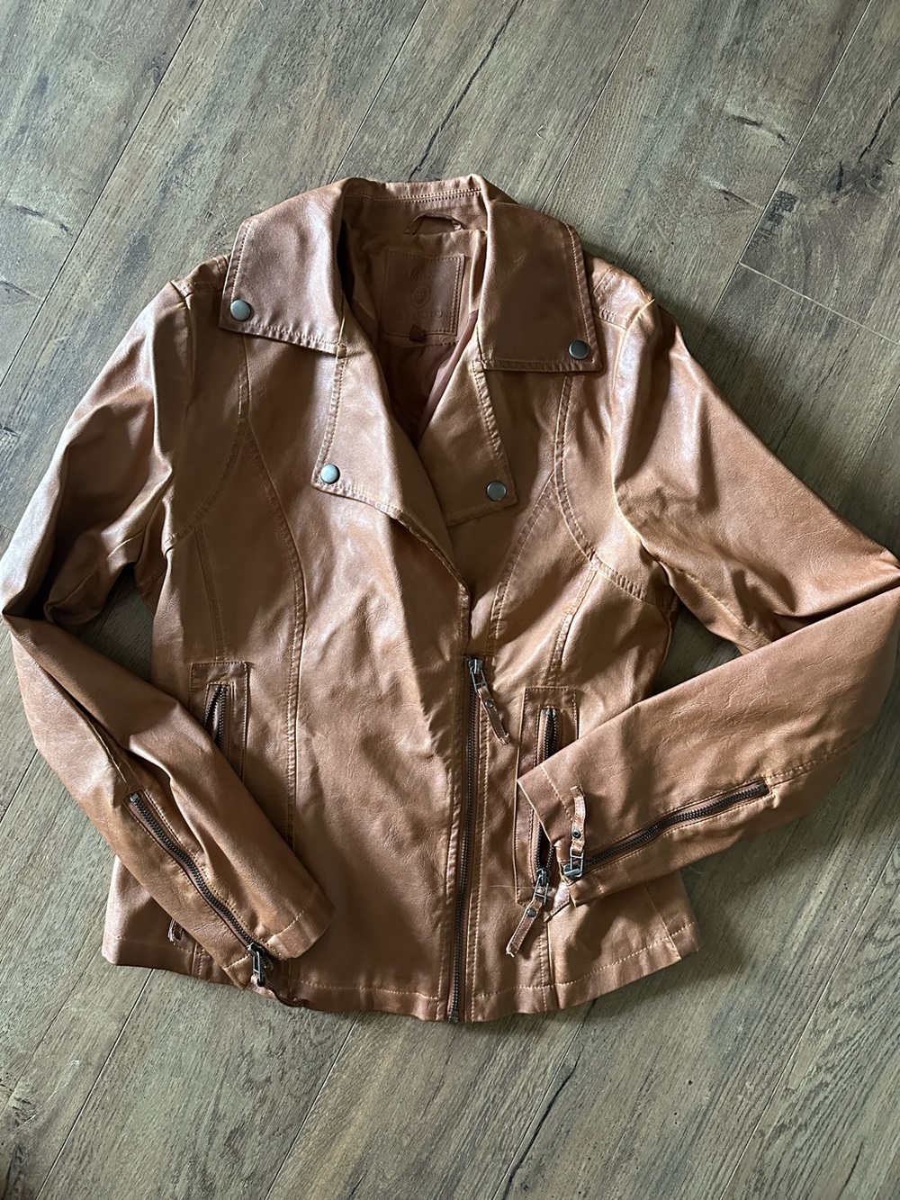 Max Studio Cognac Faux Leather Moto Jacket